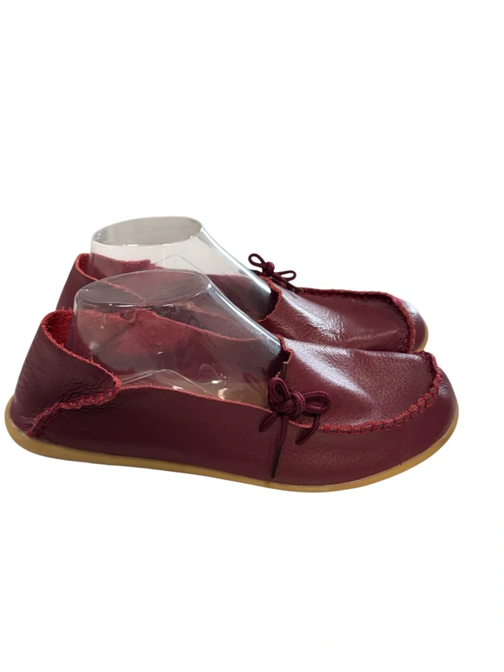 Red Leather Barefoot Loafers Moccasins Slip On Flat Shoes Size 11 Men, 13 Women
